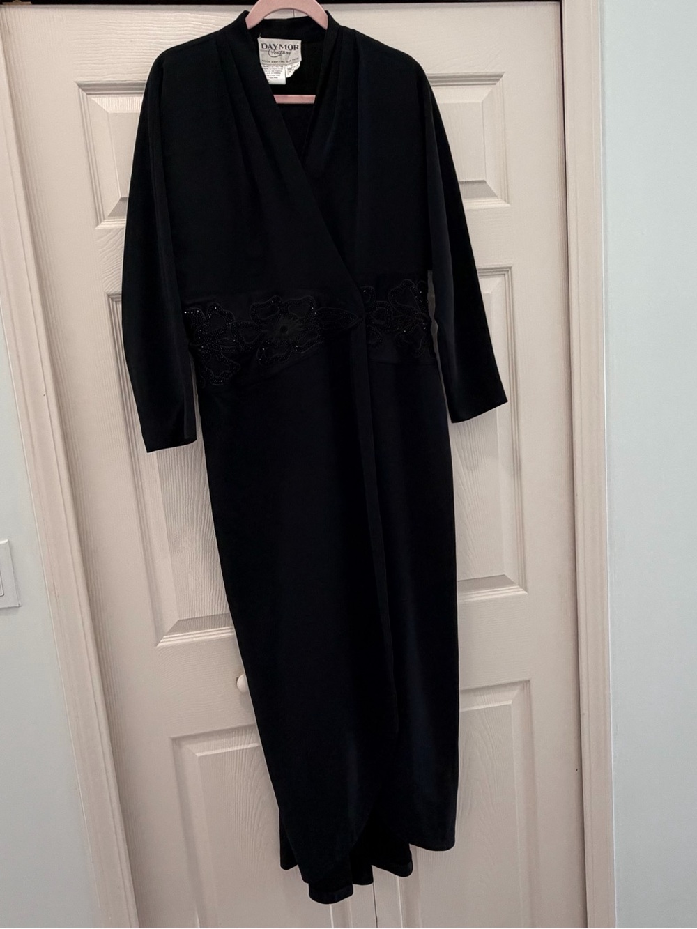 VTG Daymor Couture Black Beaded Maxi Wrap Gown 14